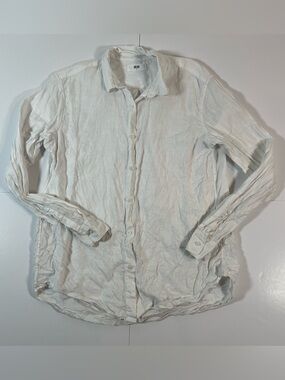 Uniqlo White Linen Button Up Shirt Size M